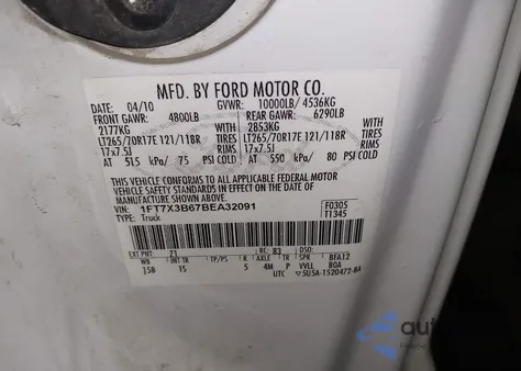 2011 Ford F-350 Xl z USA, uszkodzony, nr VIN 1FT7X3B67BEA32091